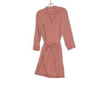 Old Navy Tall Ivory Pink Button Down Waist Tie Polo Collar Long Sleeves Dress S